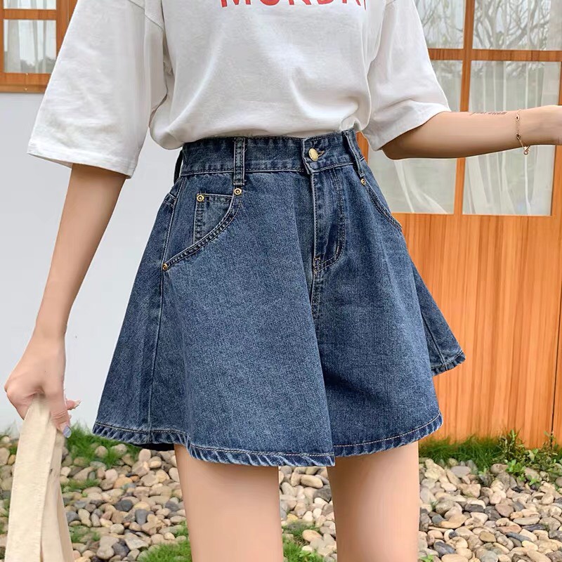 Quần shorts cạp cao ống xòe, quần shorts jeans kiểu dáng dễ thương_c31