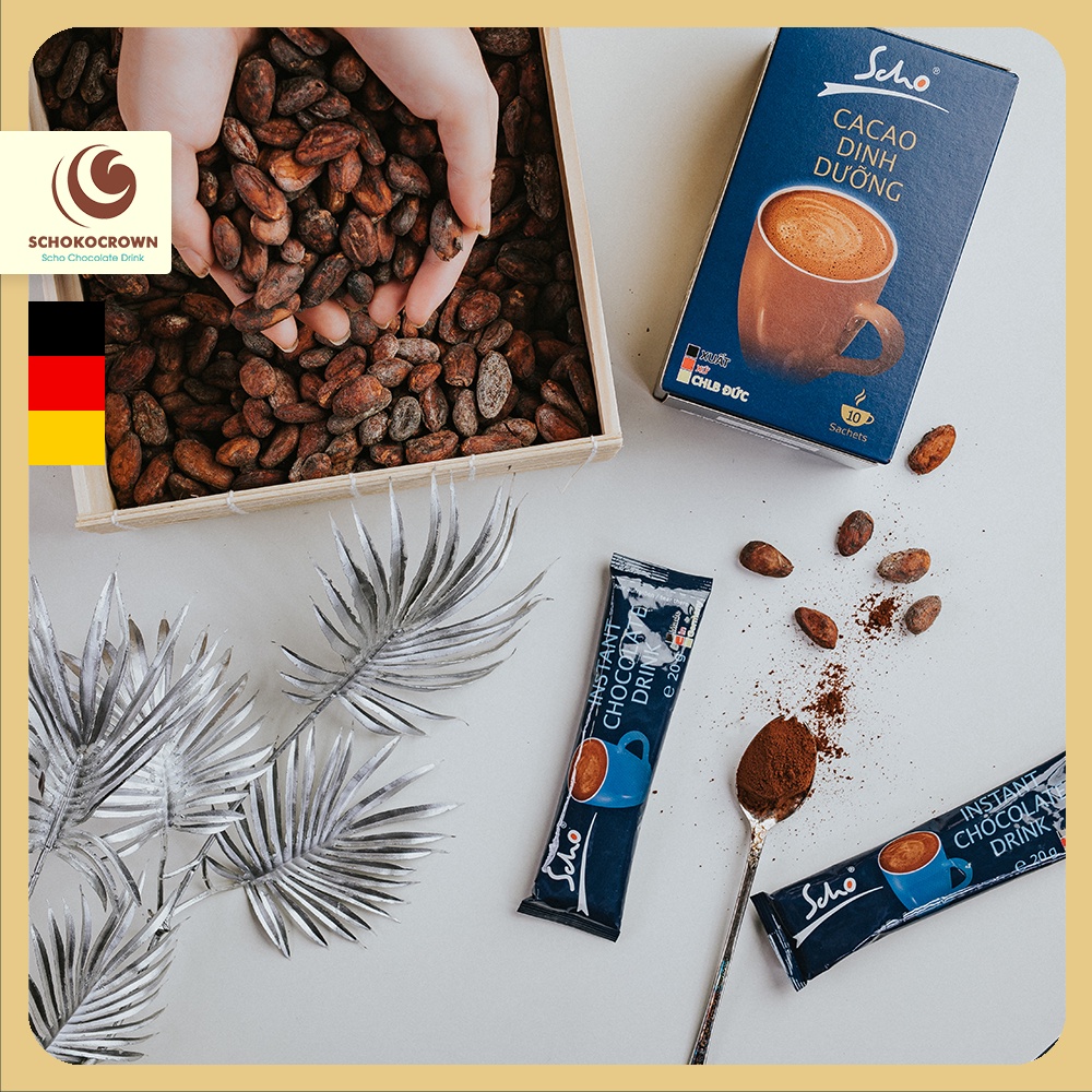 Bột Cacao dinh dưỡng Scho - Scho Creative Fusion hộp 10 gói x 20g - Đậm vị cacao nguyên chất gồm những hạt socola nhỏ