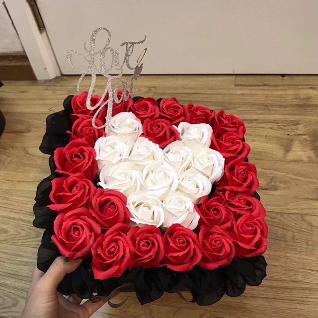 [Hoả tốc] Hoa sáp thơm hộp 34,35 bông kèm chữ Love You
