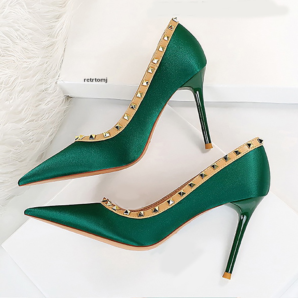 【to】 Womens Rivet High Heels Sexy Pointed Toe Stilettos Dress Party Pump Shoes .