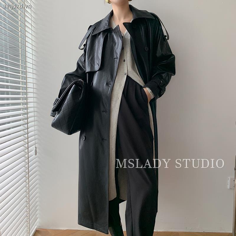 ☞✒Áo khoác da PU dáng dài vừa thời trang xuân thu phong cách retro Anh Quốc mới 2021 dành cho nữ