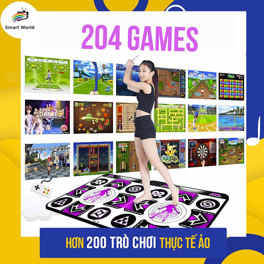 Nghỉ Dịch Vừa Khỏe Vừa Vui Thảm nhảy Smart Tại Nhà, thảm chơi game sẵn 200 trò trí tuệ, cổng AV, kết nối không dây