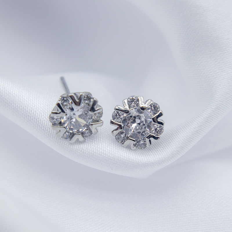 Bông tai mạ bạc 925 hình hoa tuyết đính đá cao cấp thời trang cho nữ