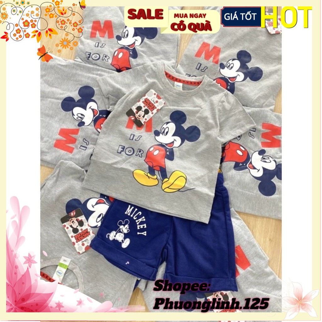 SBT2221 BỘ ĐÙI COTTON XÁM MICKEY IS FOR QUẦN XANH