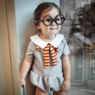 Bộ Romper nơ cổ màu xám