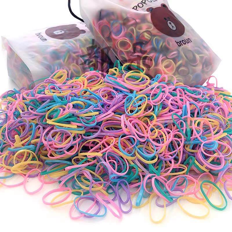 Túi chun buộc tóc 4000 cái kèm bịch đựng dây rút hình gấu đa sắc màu cho bé