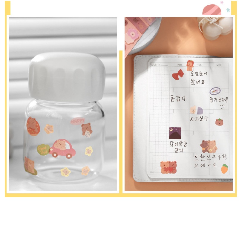 Gói 2 tờ nhãn dán PET họa tiết gấu đáng yêu trang trí thủ công S86