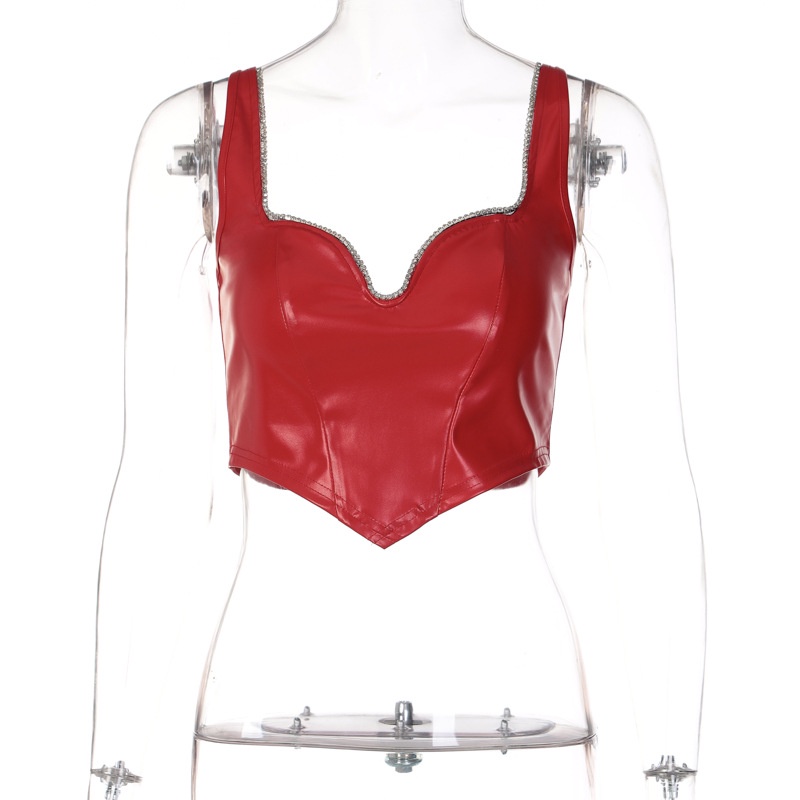 Áo Tank Top Cổ Chữ V Chất Liệu Da PU D0323