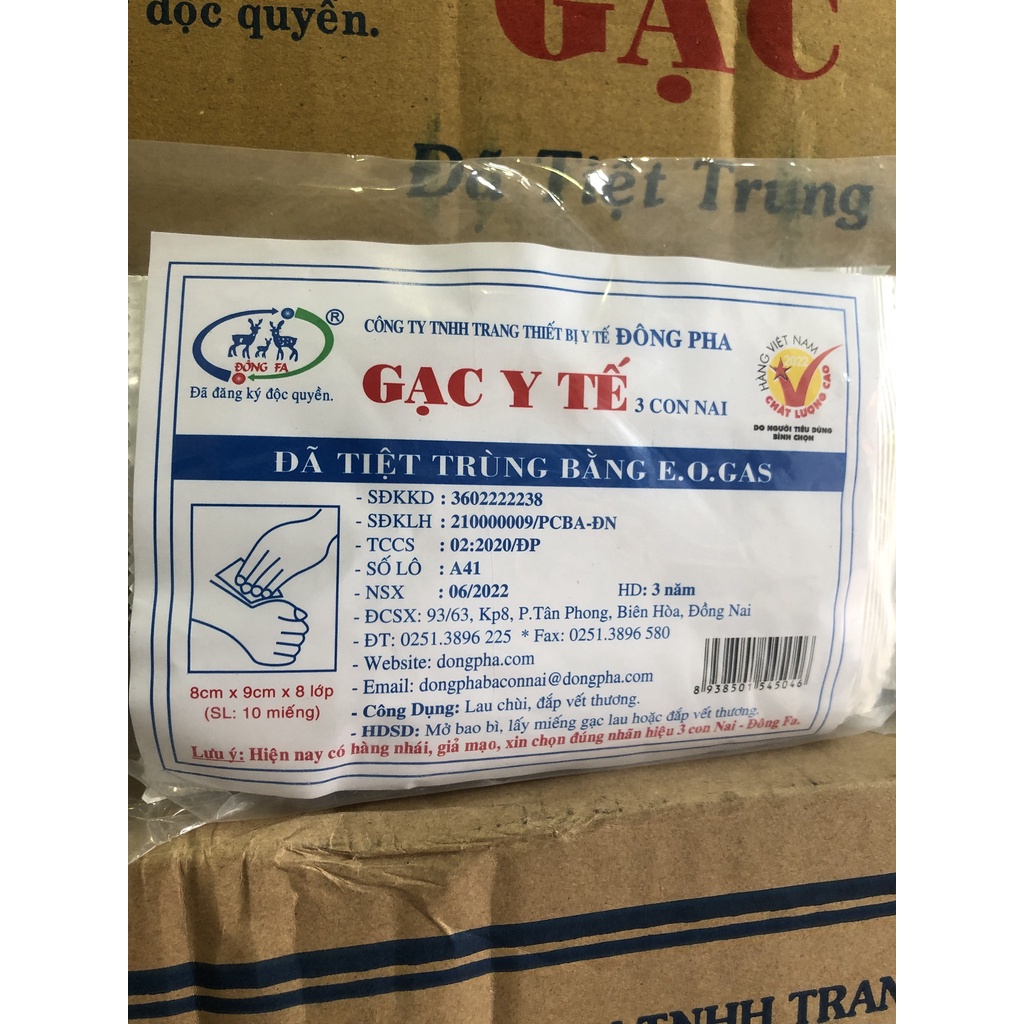 ❤️ Gạc y tế tiệt trùng Đông Pha 5x6cm /8x9cm GẠC Y TẾ 3 CON NAI TIỆT TRÙNG 5x6cm 8x9cm ĐÔNG PHA