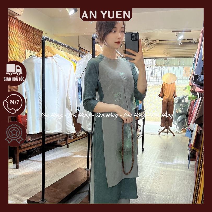🍂 ÁO DÀI PHẬT TỬ ĐI LỄ CHÙA 4 TÀ - Set cách tân đi lễ #đồ lam nữ vải lụa tuyết - hàng thiết kế cao cấp