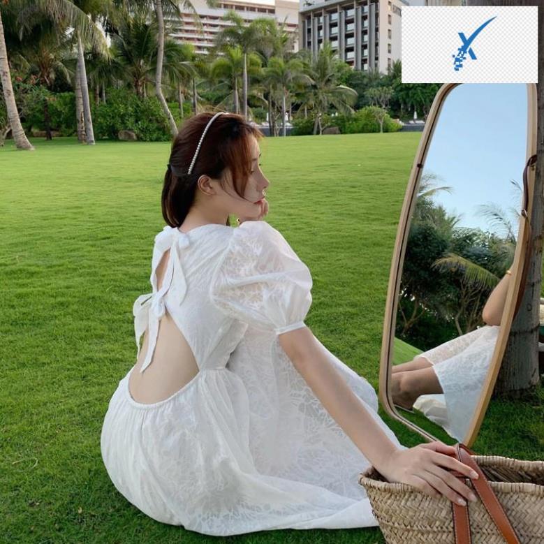 ĐẦM MAXI VÁY MAXI TRẮNG HỞ LƯNG TAY BỒNG NƠ LƯNG ĐI BIỂN HÀNG QUẢNG CHÂU LOẠI 1