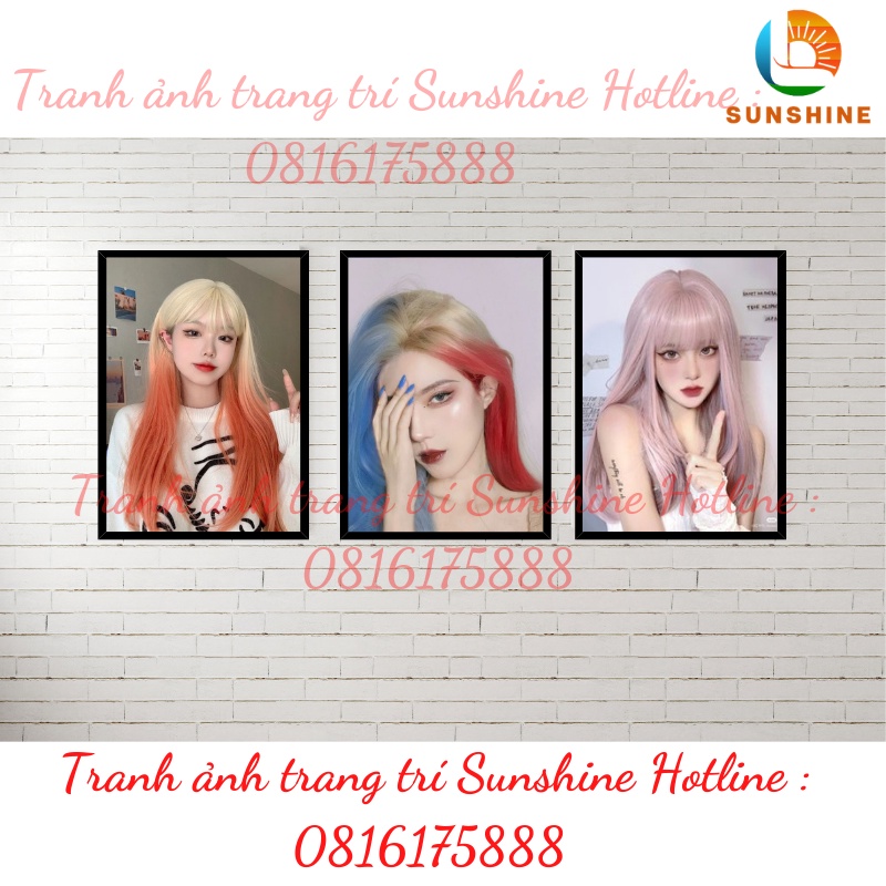 Tranh ảnh treo tường cắt tóc nam nữ barber shop treo dán tường decor trang trí salon làm tóc Bộ 3 tranh Sunshine