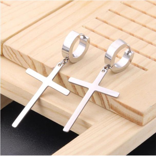 Khuyên tai chữ thập xỏ lỗ unisex