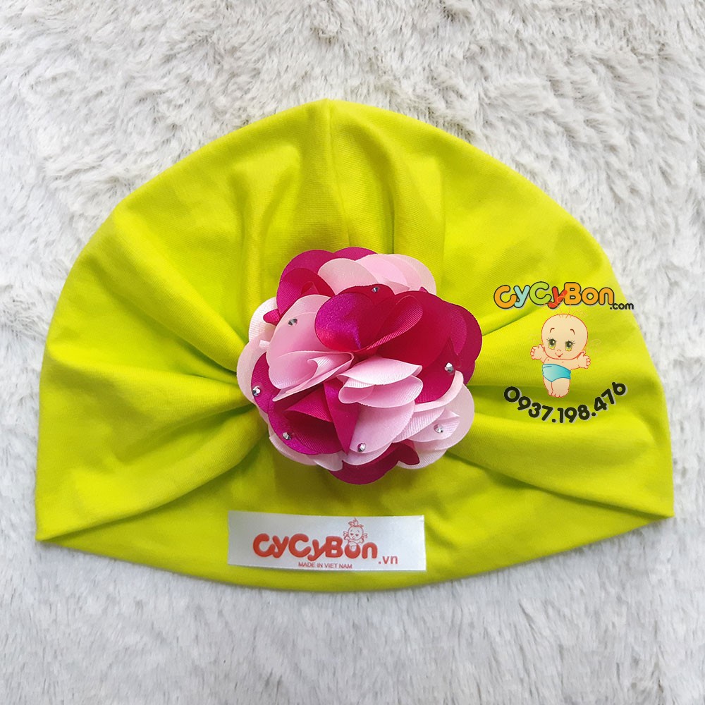 Nón Turban Cho Bé Bông Hồng Phối 2 Màu - Vải Cotton Siêu Co Giãn