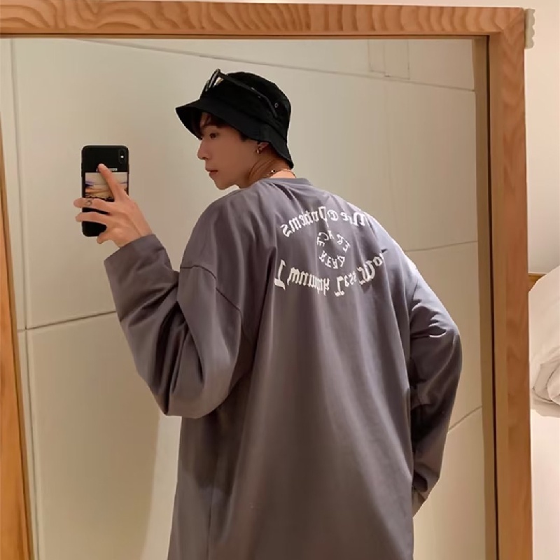 Áo Thun Tay Dài Cổ Tròn Dáng Rộng In Chữ Phong Cách Thời Trang unisex Oversize M-5XL