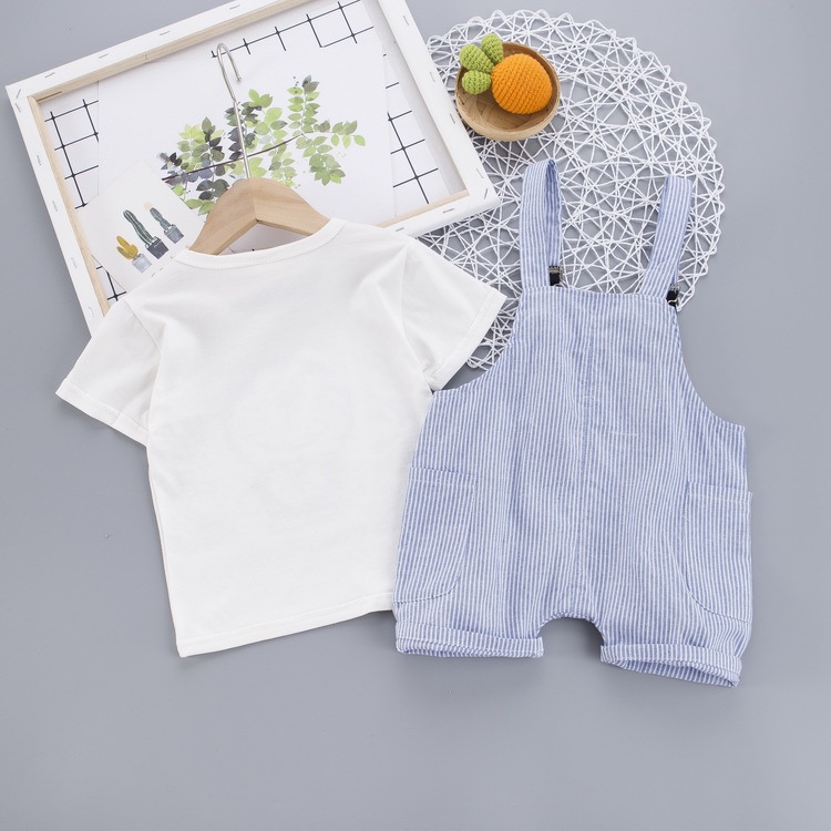 Set Đồ 2 Món Gồm Áo Thun Tay Ngắn + Quần Yếm Thời Trang Hàn Quốc Cho Bé Trai Và Bé Gái