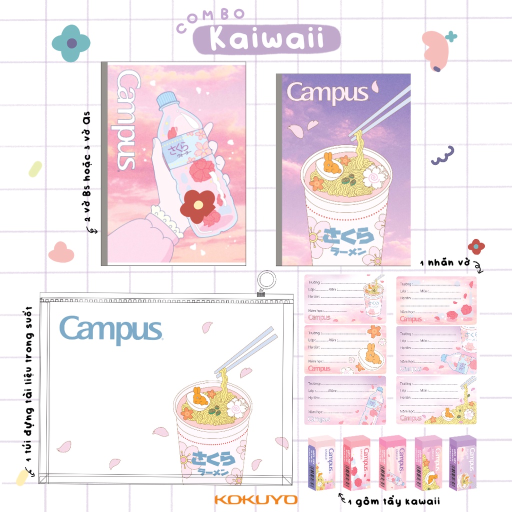 Combo Bộ Sưu Tập Đồ Dùng Học Tập Campus Kawaii