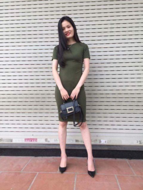 Đầm thun gân tay dài