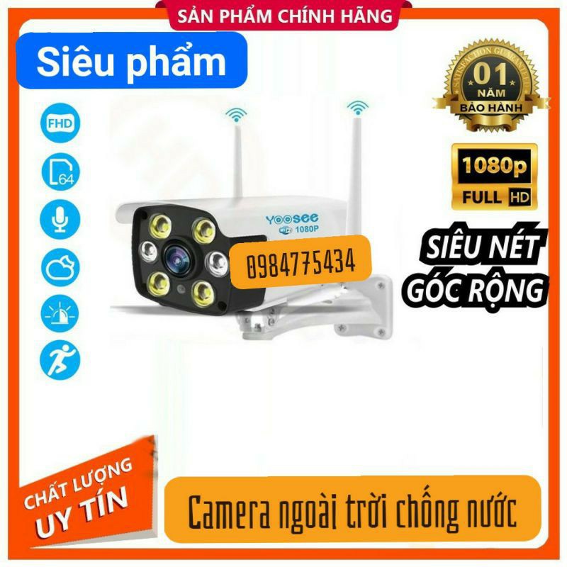 Camera yoosee ngoài trời 2.0mpx, chống nước, có màu ban đêm, Báo động chống trộm