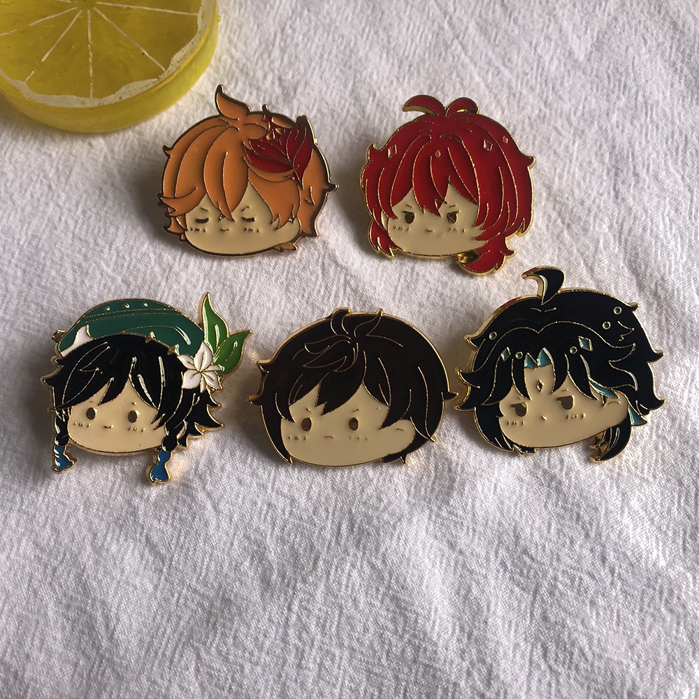 Huy Hiệu Kim Loại Hình Nhân Vật Hoạt Hình Venti Xiao Zhongli Klee HuTao Tartaglia GanYu Dễ Thương Dùng Làm Quà Tặng