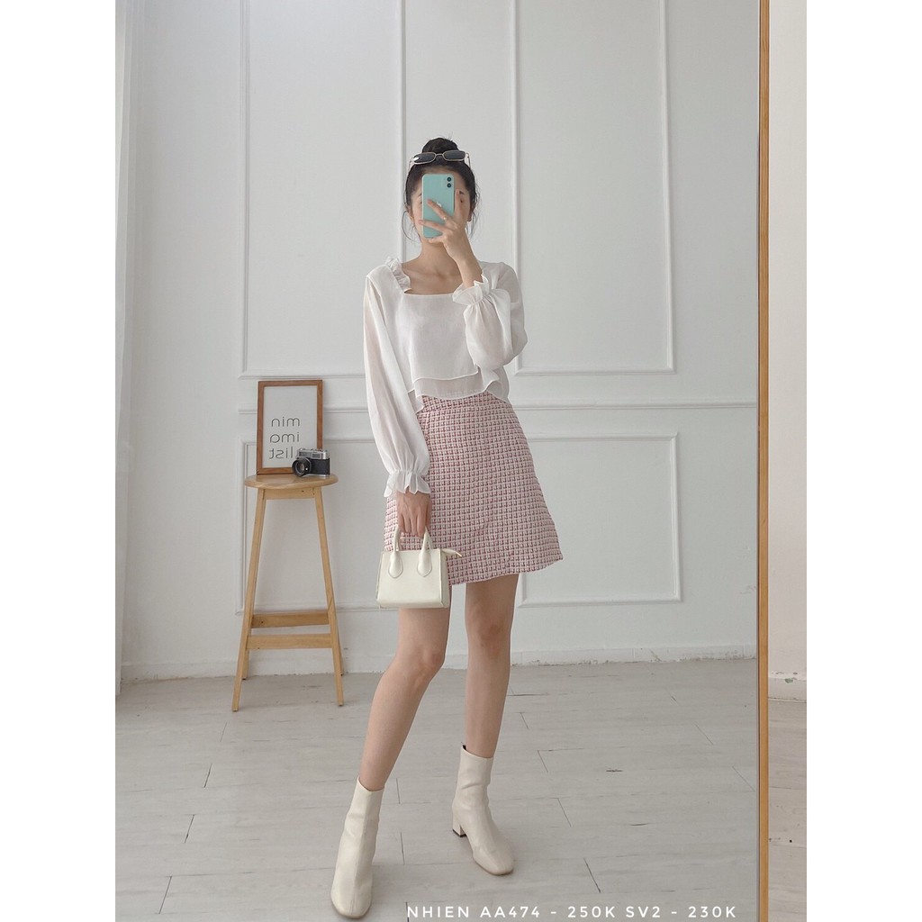 [Mã WASKT304 giảm 15% tối đa 30K đơn 99K] Áo Kiểu Cổ Vuông Tay Dài_Nhienvintage AA474 | BigBuy360 - bigbuy360.vn