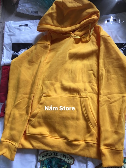 Áo hoodie trơn tay dài nỉ basic unisex màu vàng