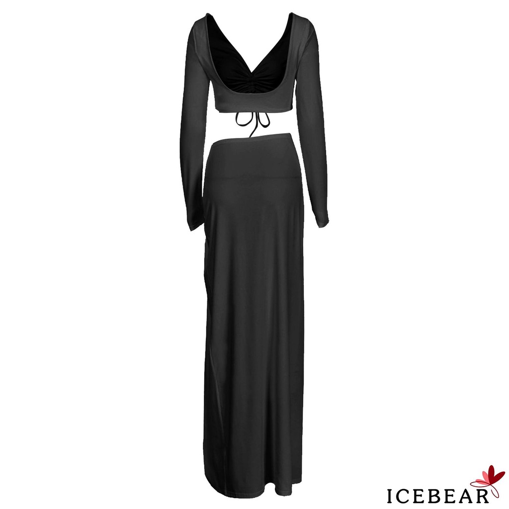 Bộ Áo Crop Top 2 Dây Rút + Chân Váy Xẻ Tà Màu Sắc Trơn Cho Nữ