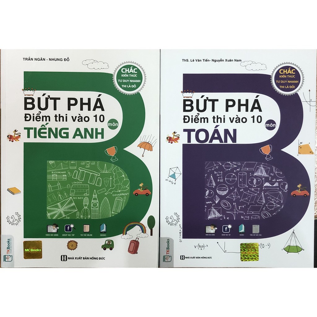 Sách - Bứt Phá Điểm Thi Vào 10 Môn Tiếng Anh + Bứt Phá Điểm Thi Vào 10 Môn Toán + tặng kèm Booksmart