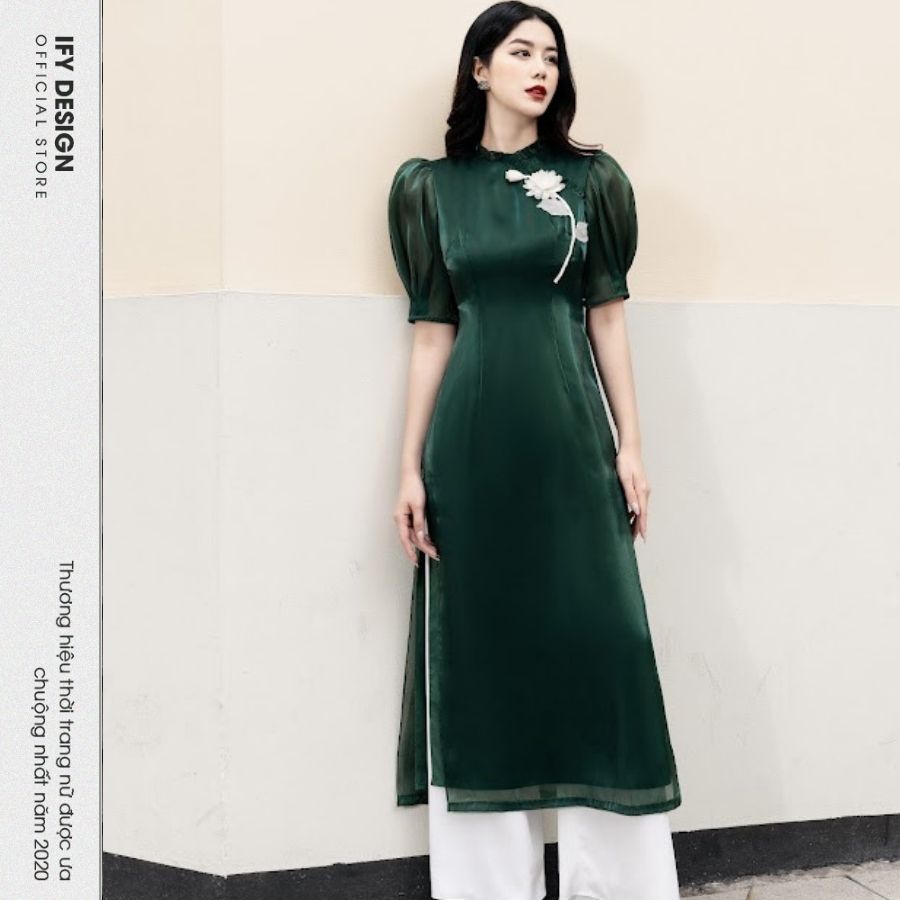 Áo dài cách tân ngắn tay cổ bèo tròn tay bồng 4 tà IFY Design FAD02A