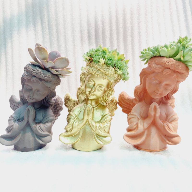 Chậu đất nung, Chậu sen đá, bé gái Thiên Thần, đường kính miệng 11cm, chiều cao 25cm
