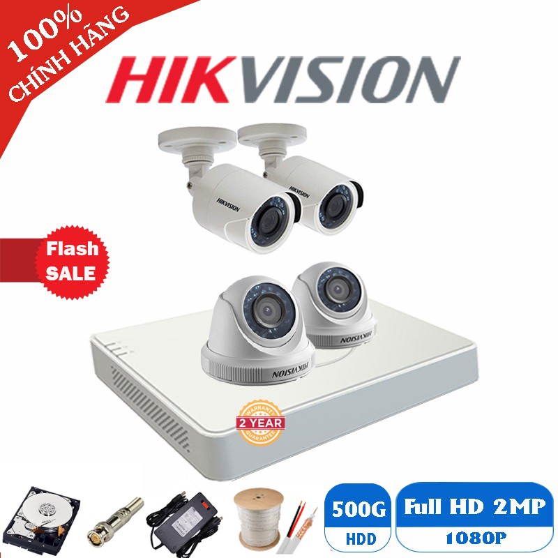 Trọn Bộ 4 Camera giám sát Hikvision Full HD 1080P + Full phụ kiện cho khách tự lắp