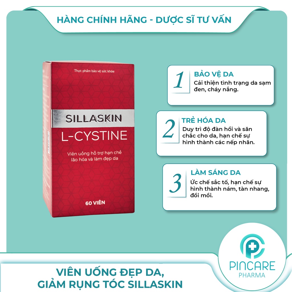 Viên uống đẹp da L-Cystine Sillaskin 60 viên - Viên uống giảm mụn, đẹp da -Hàng chính hãng - Nhà thuốc Pincare
