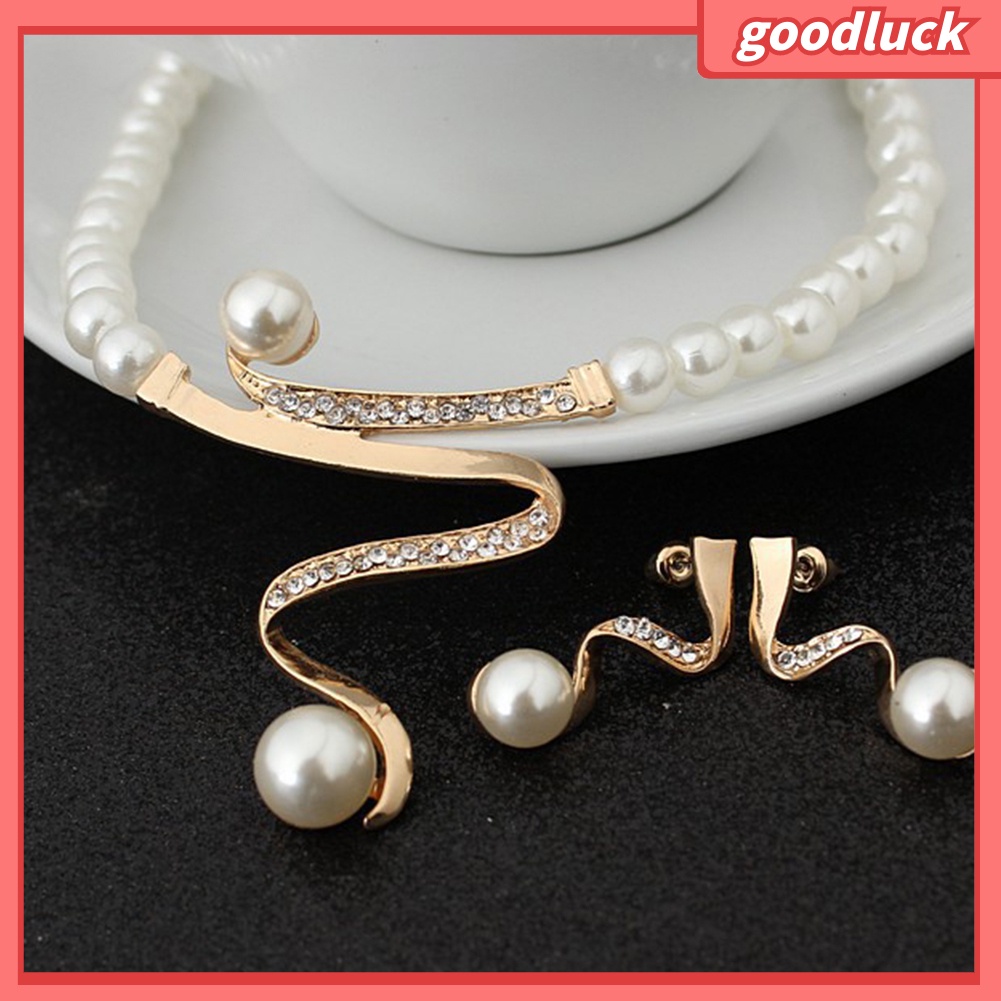 Bộ Dây Chuyền + Bông Tai Đính Đá / Ngọc Trai Nhân Tạo Xinh Xắn