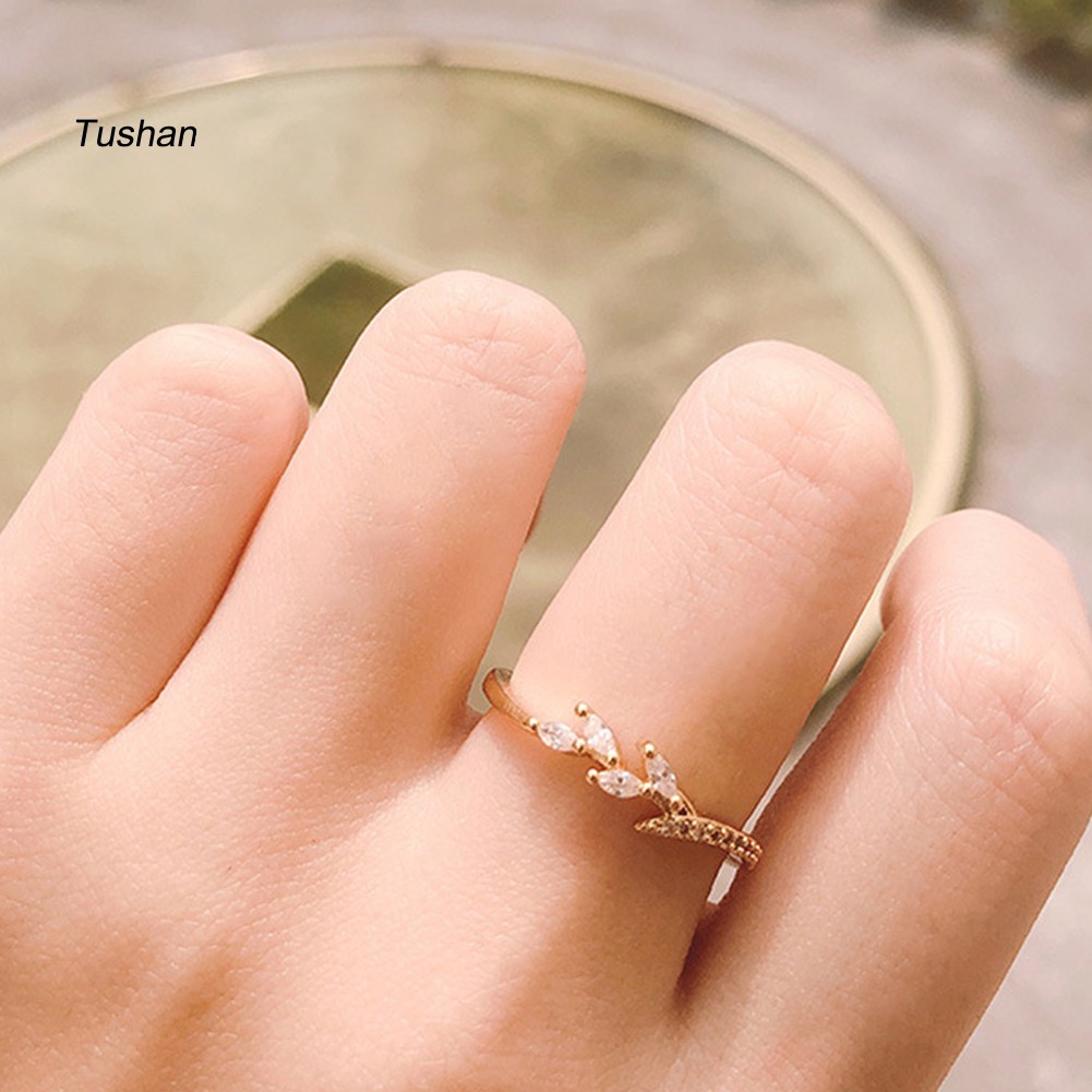 Ống Xả Khí Thải Chuyên Dụng Chất Lượng CaoNhẫn Hình Chiếc Lá Đính Đá Zircon Thời Trang Cho Nữ