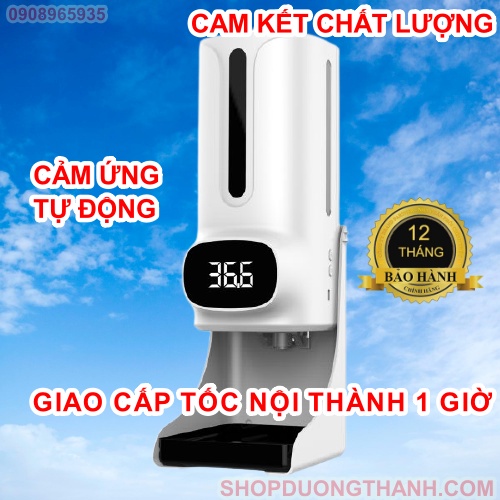 Máy bình phun sát khuẩn tích hợp đo thân nhiệt tự động treo tường kèm chân đế pin sạc K9 Pro Plus