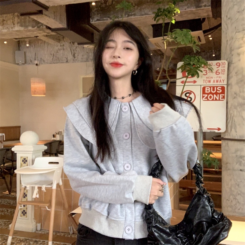 Áo khoác cardigan ZHELIHANGFEI tay dài cổ búp bê eo cao phong cách Nhật Bản ngọt ngào cho nữ