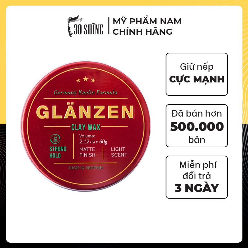 [30Shine] Sáp Vuốt Tóc Glanzen Clay Wax 60g - Tạo kiểu cực chất