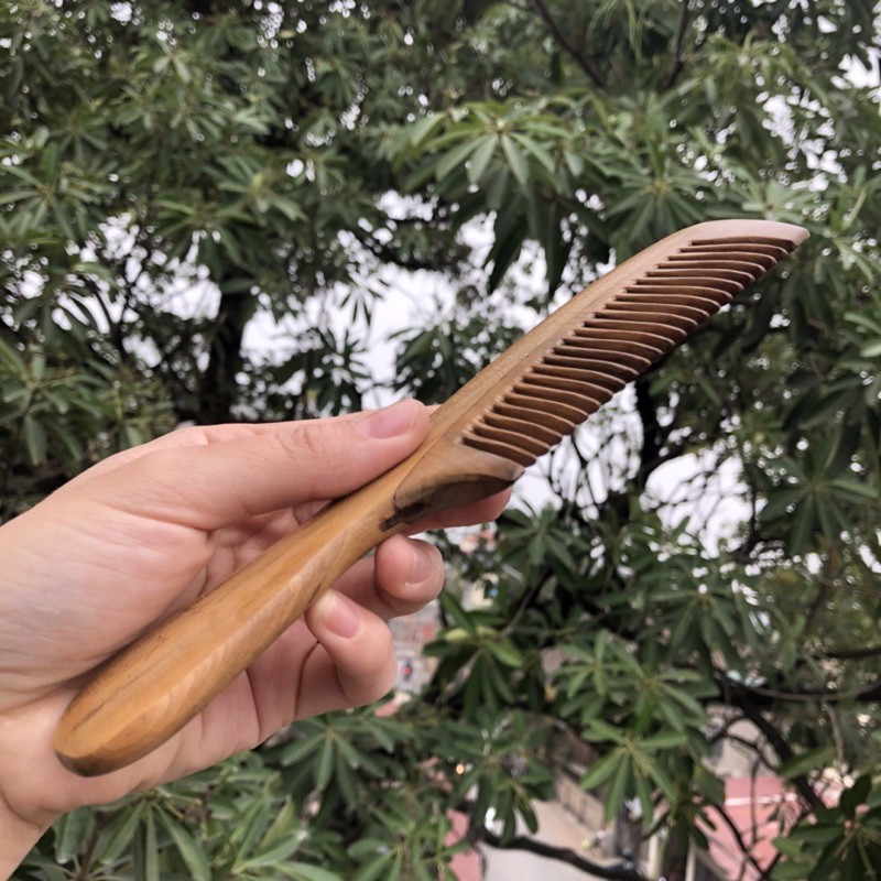 Lược gỗ Thơm ghép răng có chuôi / dáng lược Châu Âu  (Size: XL - 20cm) chải tóc thư giãn hằng ngày (COH257) HAHANCO