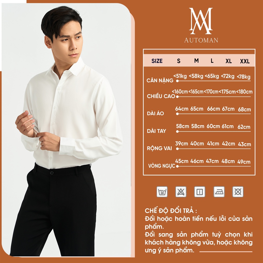 Áo sơ mi nam dài tay form suông cổ bẻ Hàn Quốc vải cao cấp chống nhăn AUTOMAN A07