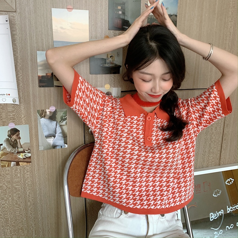 Áo thun polo ZHELIHANGFEI dệt kim tay ngắn dáng rộng phong cách Hàn Quốc thời trang mùa xuân 2022 cho nữ
