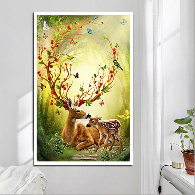 Mẫu mới 2020 Tranh Thêu Chữ Thập Chỉ Lụa Nai Mẹ Nai Con MH2183