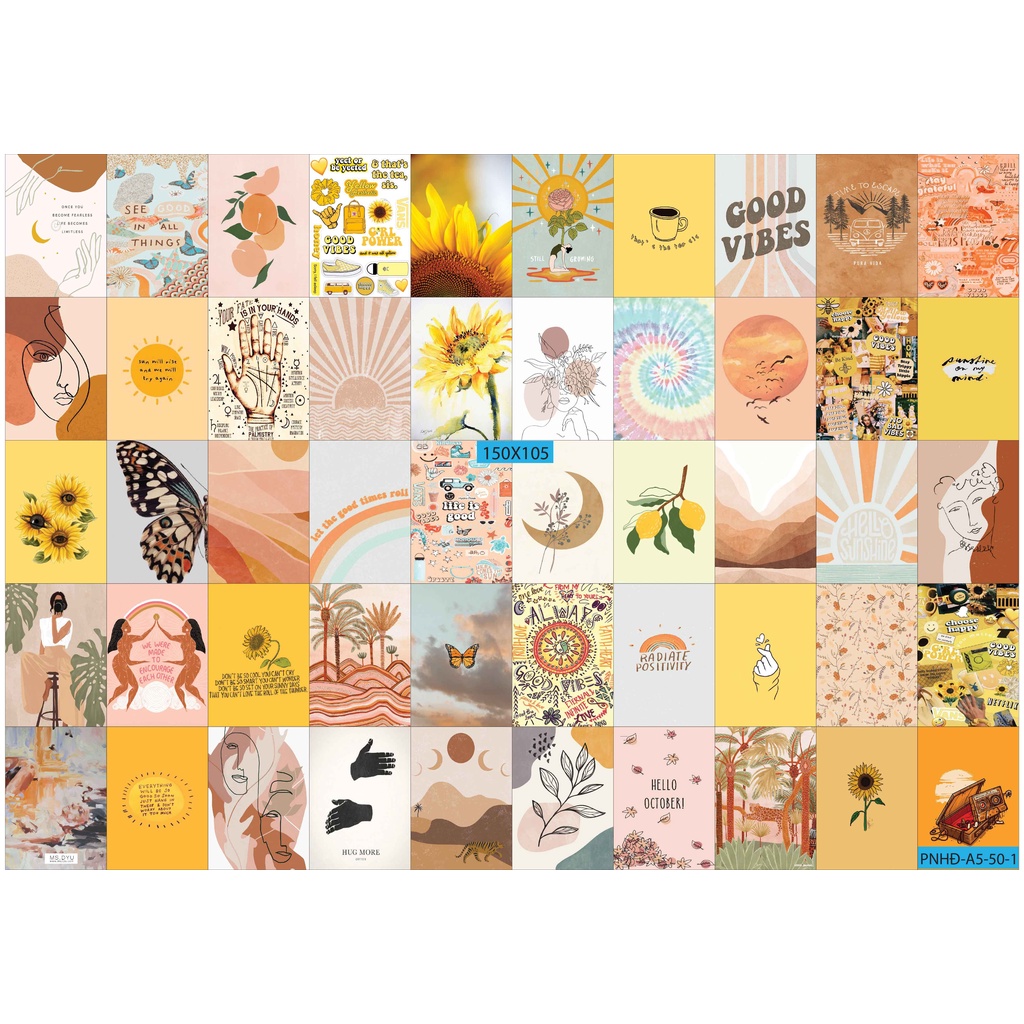 Combo Set 50 tờ Decal dán tường trang trí khổ A4,A5 - Trang trí Phòng ngủ Hiện đại PNHĐ1