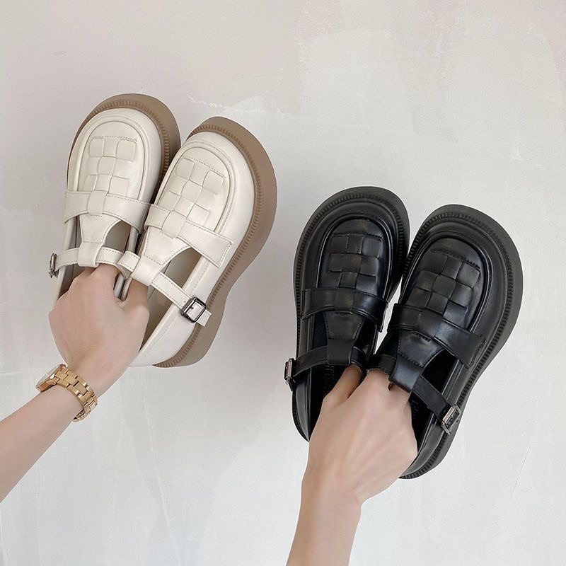 Giày sandal đan ô vuông đế cao KERRY phong cách vintage
