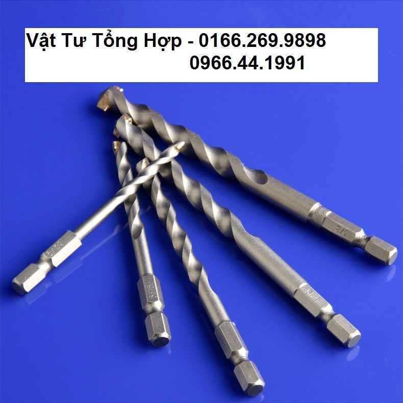 Bộ 5 mũi khoan tường,khoan bê tông chuôi lục giác 6.35mm cho máy khoan pin và máy khoan điện đầu kẹp