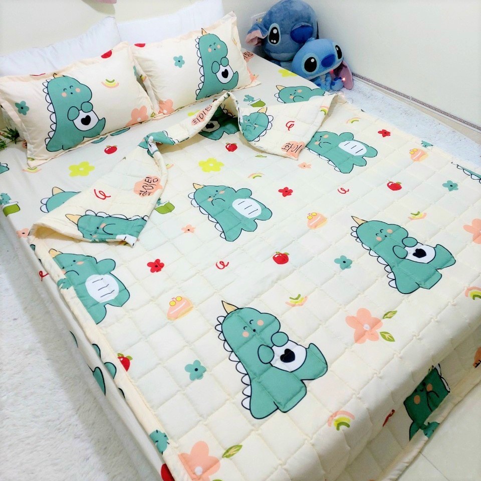 Bộ 5 Món Ga Gối Trải Giường Cotton Poly Kèm Chăn Trần Bông Siêu Xinh BMT Bedding