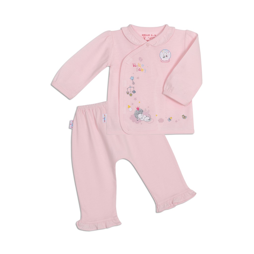 Bộ đồ sơ sinh cài xéo bé gái tay dài 1319- HELLO B&amp;B