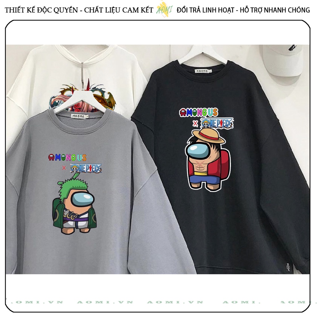 Áo Nỉ Bông Sweater Among Us x One Piece tay dài da cá unisex full size AOMIVN