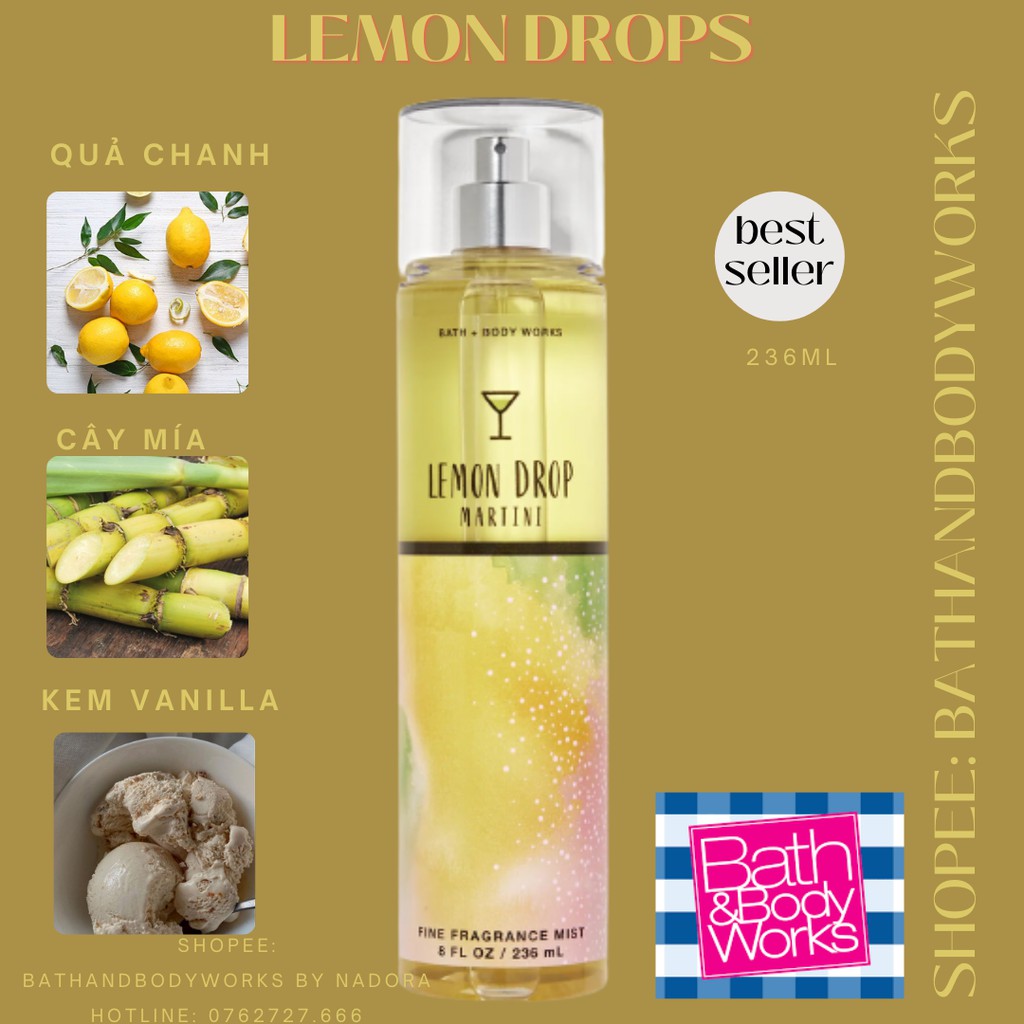 Xịt Thơm Toàn Thân Bath And Body Works - Lemon Drop Martini Body Mist (236ml)