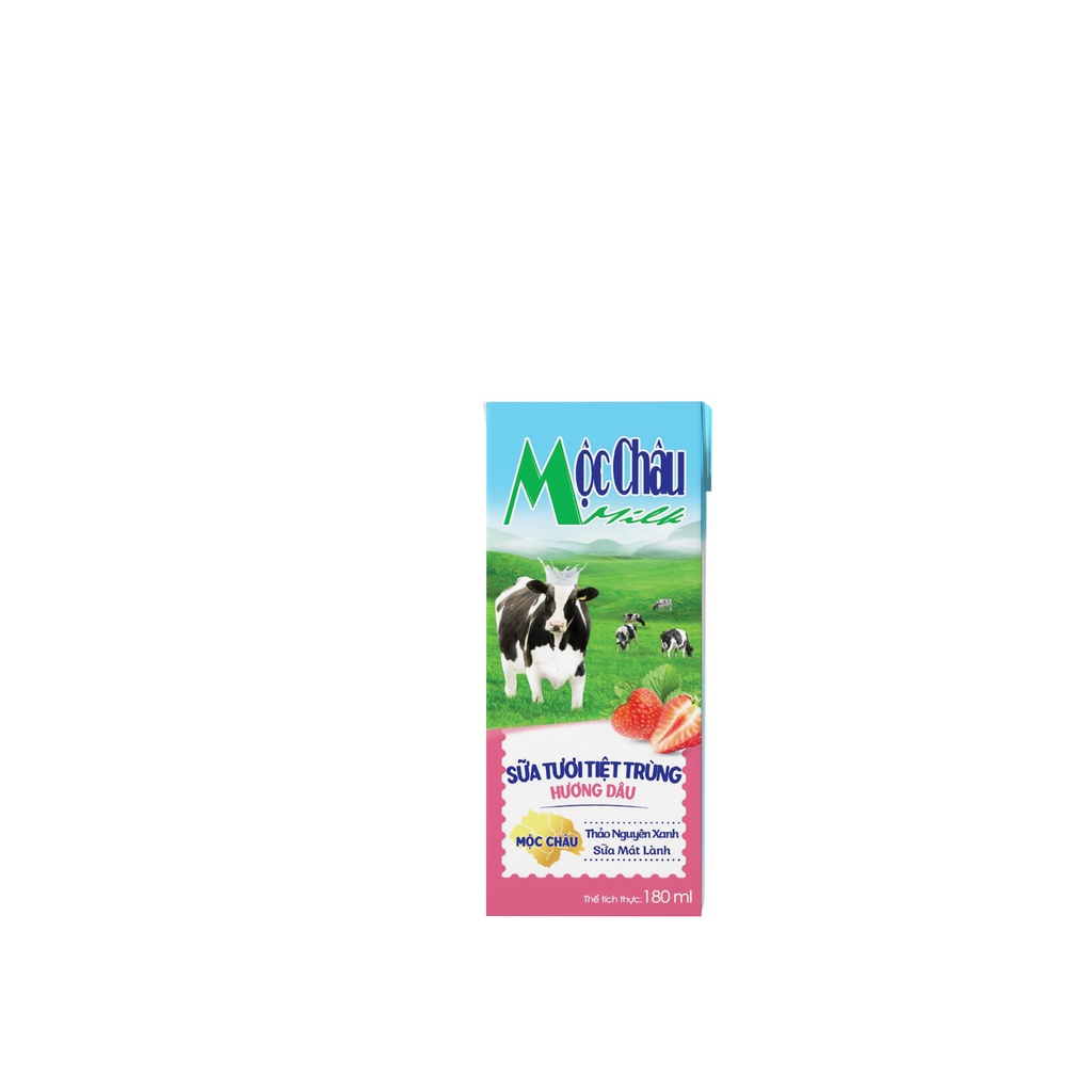 (Vỉ 4 hộp 180ml) Sữa tươi hương dâu Mộc Châu