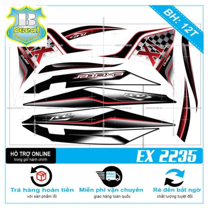 ( Quí khách vui lòng mang ra tiệm cho thợ dán ) Tem EX 2011 IX TRẮNG ĐEN [Bi Decal]